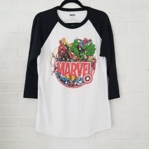 Marvel Super Hero Unisex Vintage Style Raglan Shirt Large